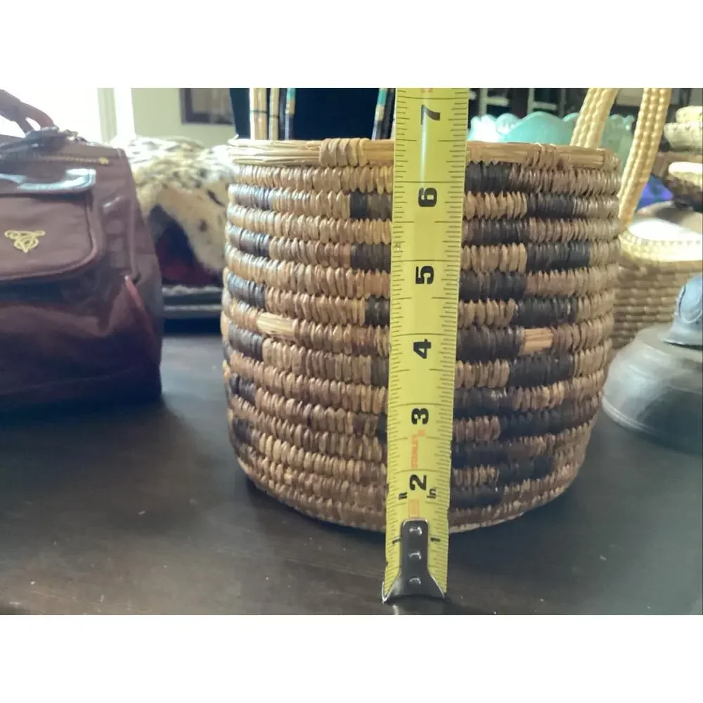 OLD NATIVE AMERICAN Tohono O'odham Papago PIMA Cylindrical Basket 6.5 T 7.5 W